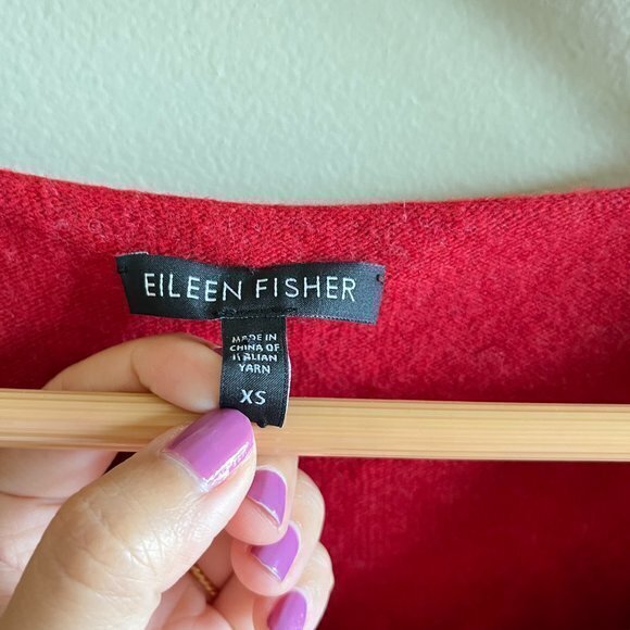 EILEEN FISHER RED CASHMERE WOOL 3/4 SLEEVE SWEATER WOMENS SIZE XS - Picture 2 of 4